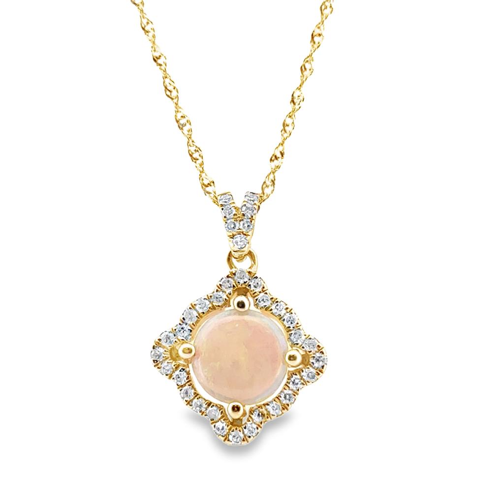 14K Yellow Gold Opal & hotsell Diamonds Pendant