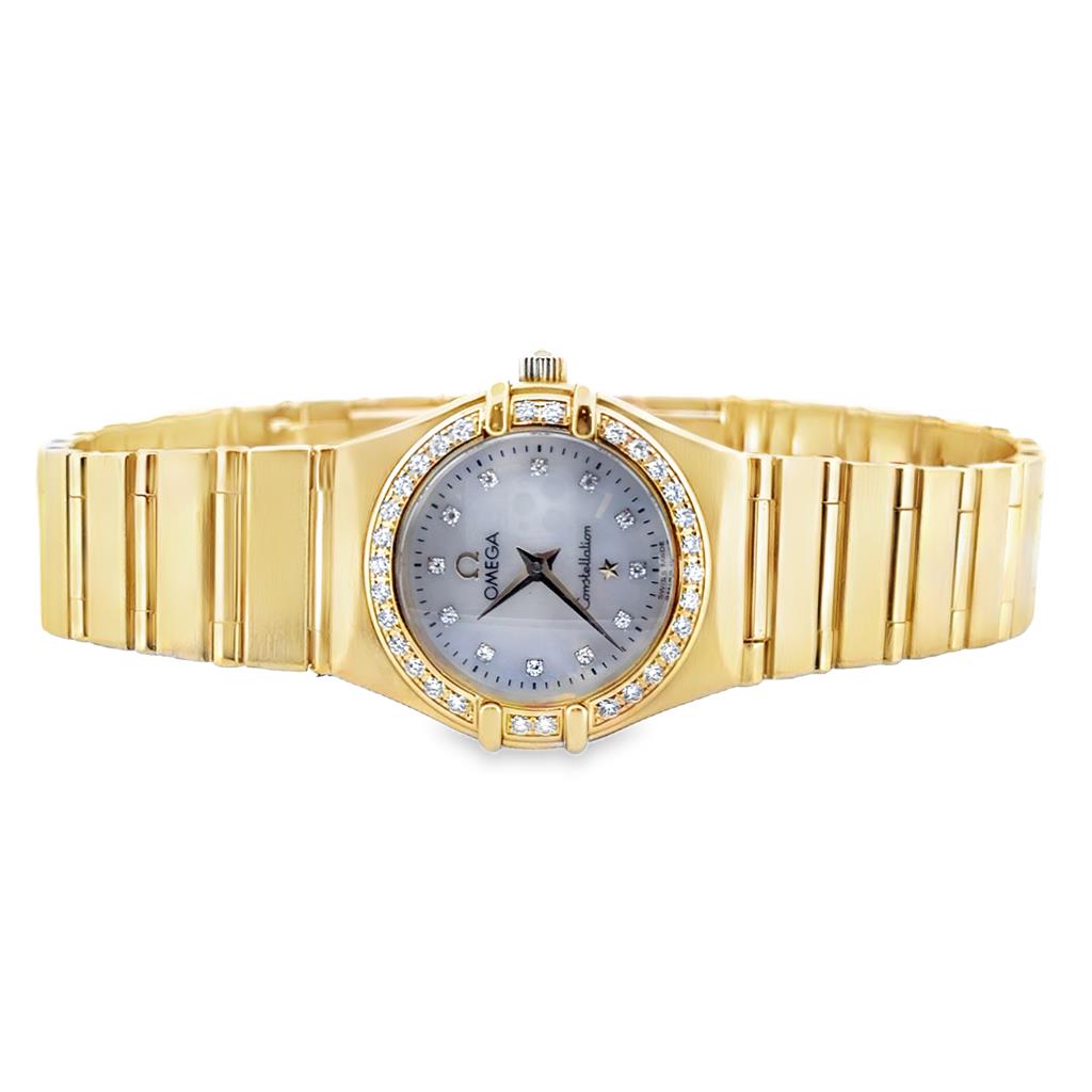 Omega Ladies 18K Yellow Gold Watch with Diamond Bezel and Dial