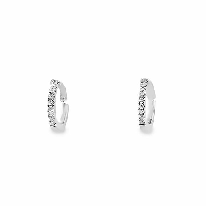 14K White Gold Mini Hoop Earrings with 0.06 CTW Round Diamonds