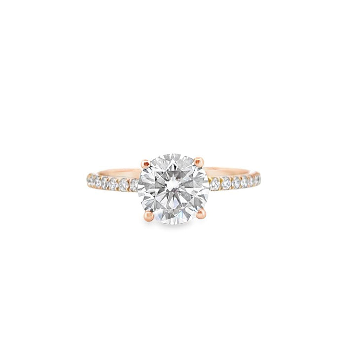 Hidden Halo Semi-Mount Diamond 18K Rose Gold Micro Pave Setting Engagement Ring