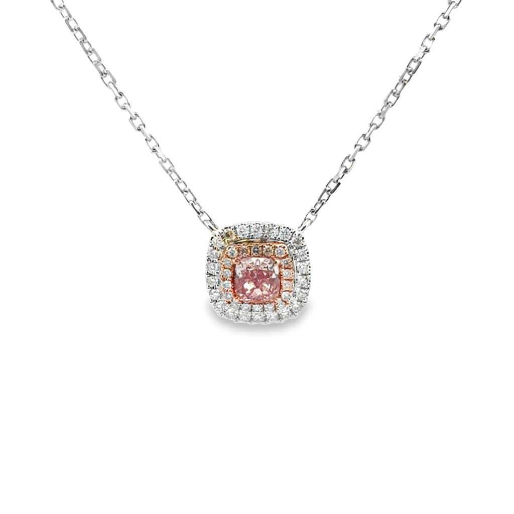 0.51CT Pink Cushion-Cut Diamond Necklace in 18K White and Yellow Gold