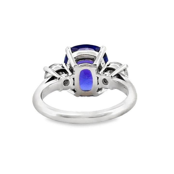 5.97 CT Cushion Tanzanite 1.05 CTW Round Diamonds Platinum Ring