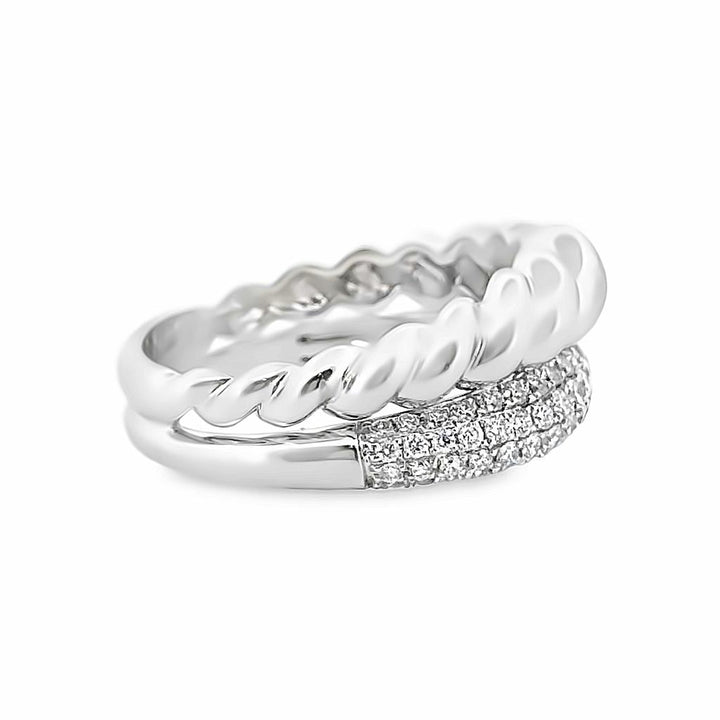 0.70 CTW Round Diamond 14K White Gold Double Stack Design Ring