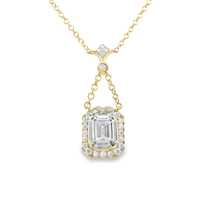 0.30 CT Emerald-Cut Diamond and 0.58 CTW Round Diamond Pendant Necklace in 18K Yellow Gold