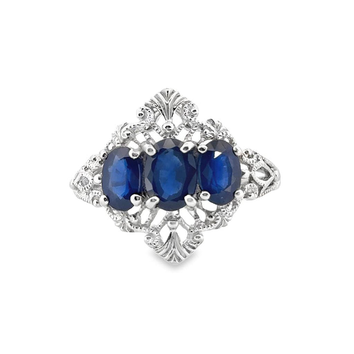 Platinum Oval Sapphire 3-Stone Ring