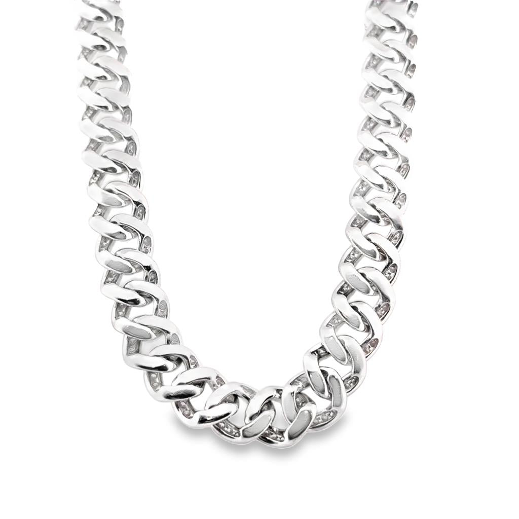 14K White Gold Curb Link Necklace with 11.48 CTW Round Diamonds