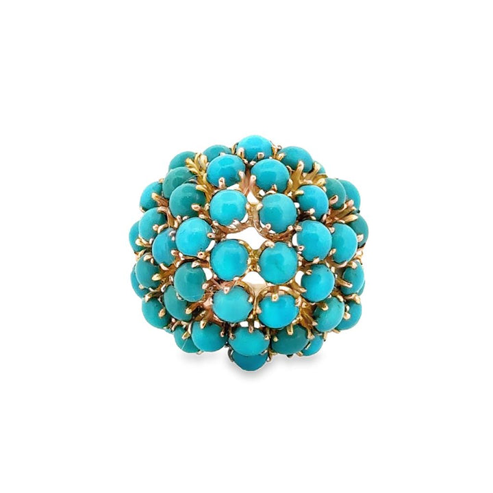 14K Yellow Gold Turquoise Cluster Ring, Size 7