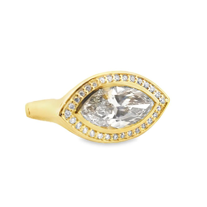 2.38 CT Marquise Diamond Halo Ring in 18K Yellow Gold, GIA Report