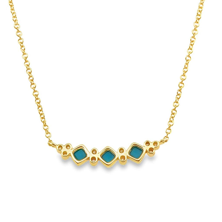 18K Yellow Gold Turquoise and Diamond Geometric Necklace