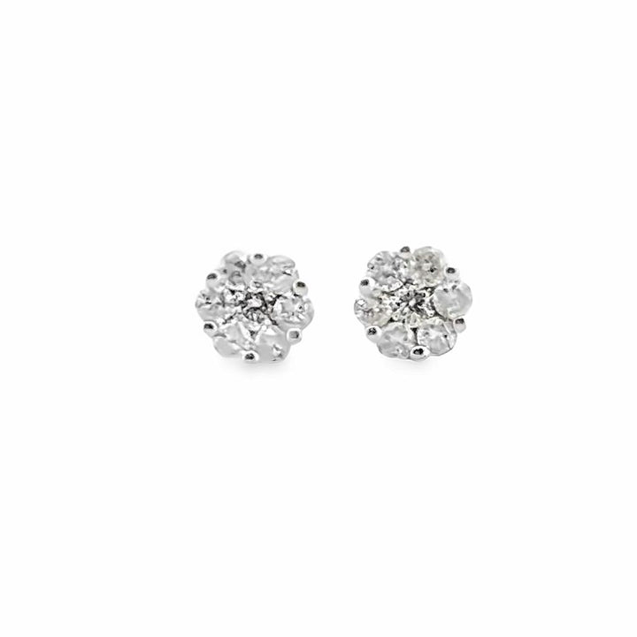 14K White Gold Flower Stud Earrings with 0.29 CTW Diamonds