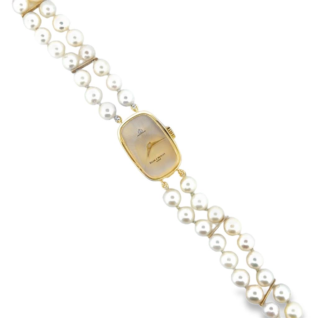 Baume & Mercier 14K Yellow Gold Double Strand Pearl Watch