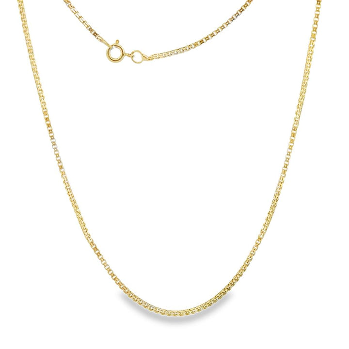 18K Yellow Gold Box Chain Necklace – 1.5mm Wide, 20" Long