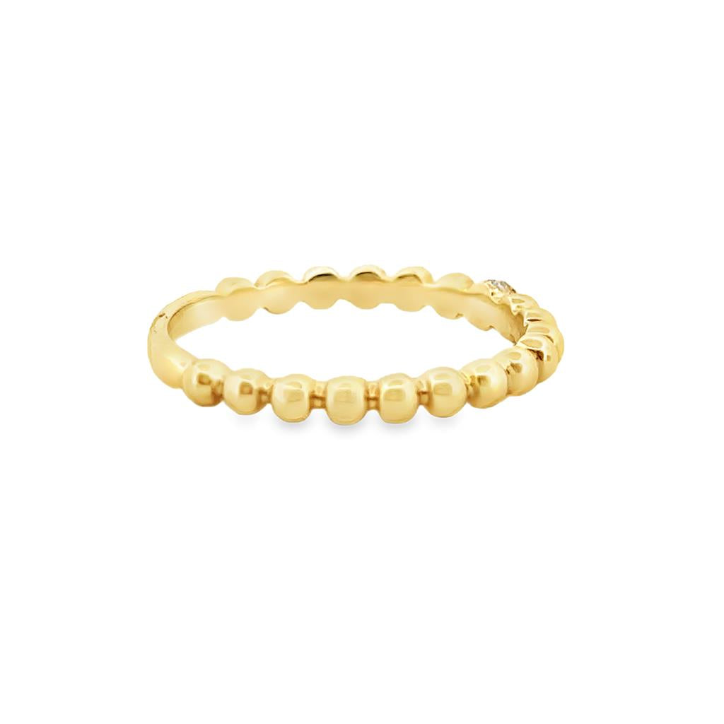 14K Yellow Gold Beaded Stacking Ring with Diamond Accent