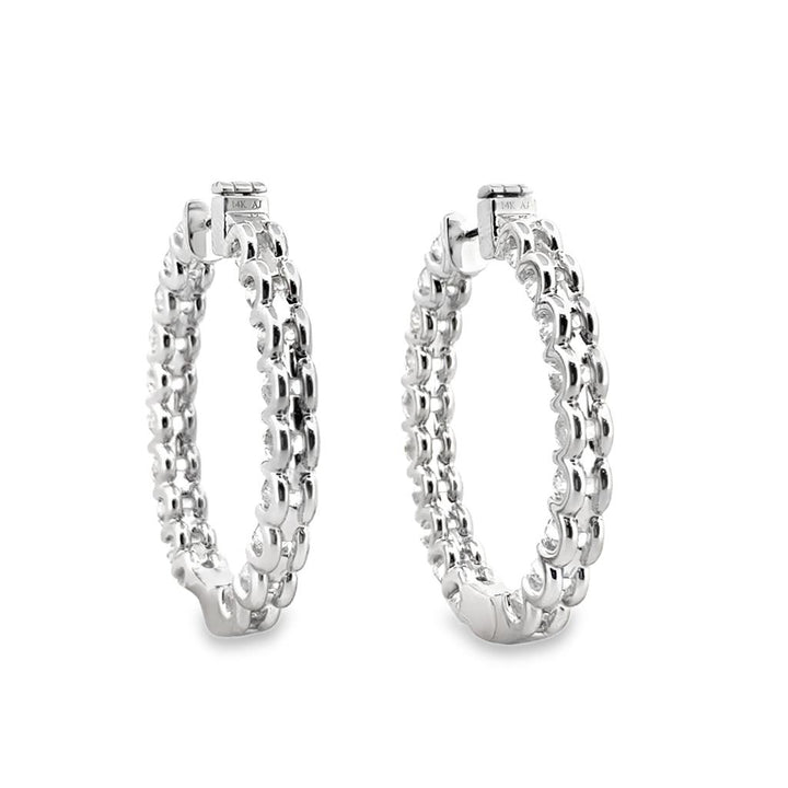 9.95 CTW Inside Out Round Brilliant Diamond Hoop Earrings in 14K White Gold