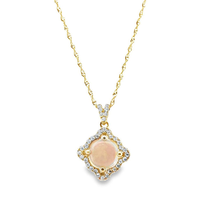 14K Yellow Gold Pendant with 0.76 CT Cabochon Opal and 0.17 CTW Round Diamonds