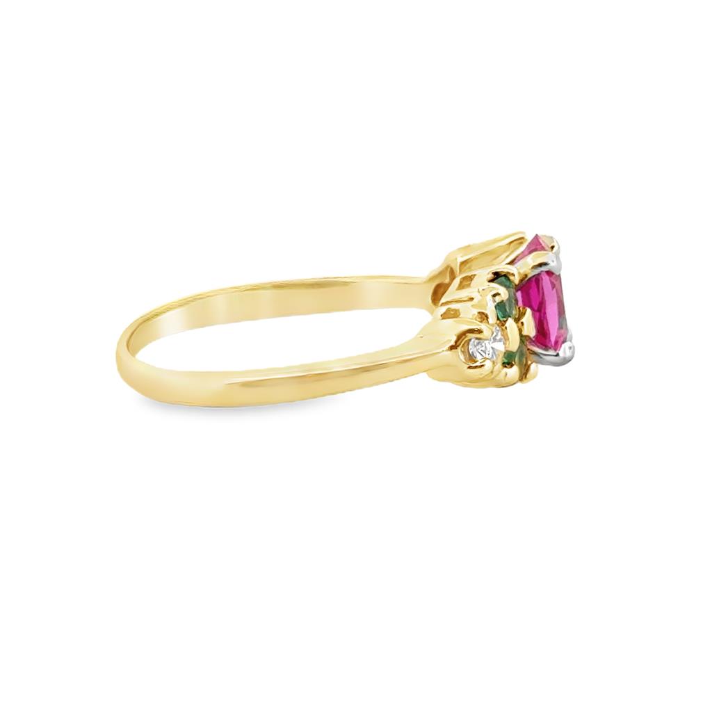 Oval Pink Sapphire and Diamond Ring in 14K Yellow Gold, Size 7.5