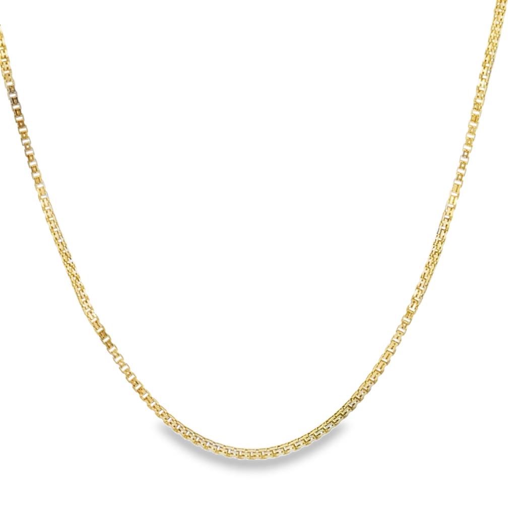 18K Yellow Gold Box Chain Necklace – 1.5mm Wide, 20" Long