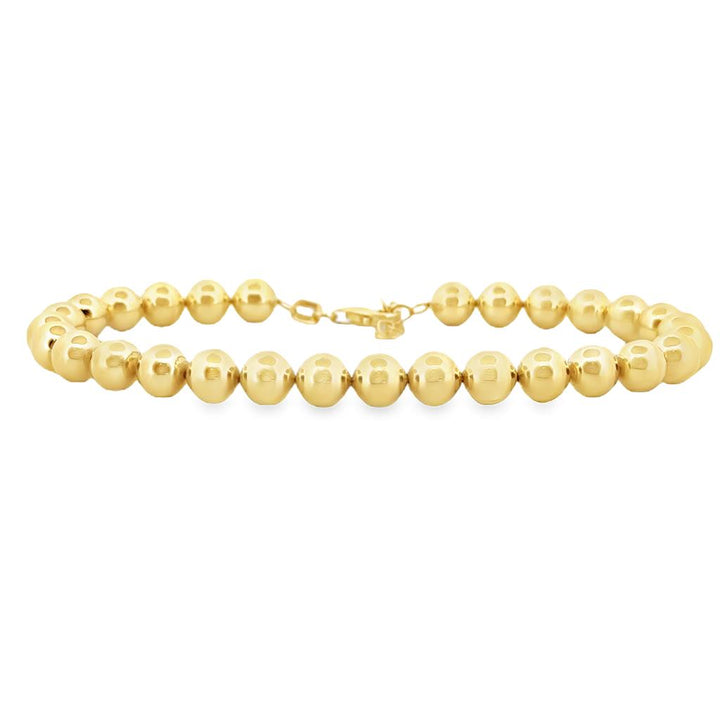 14K Yellow Gold 6mm Bead Bracelet, Adjustable, 7.5"