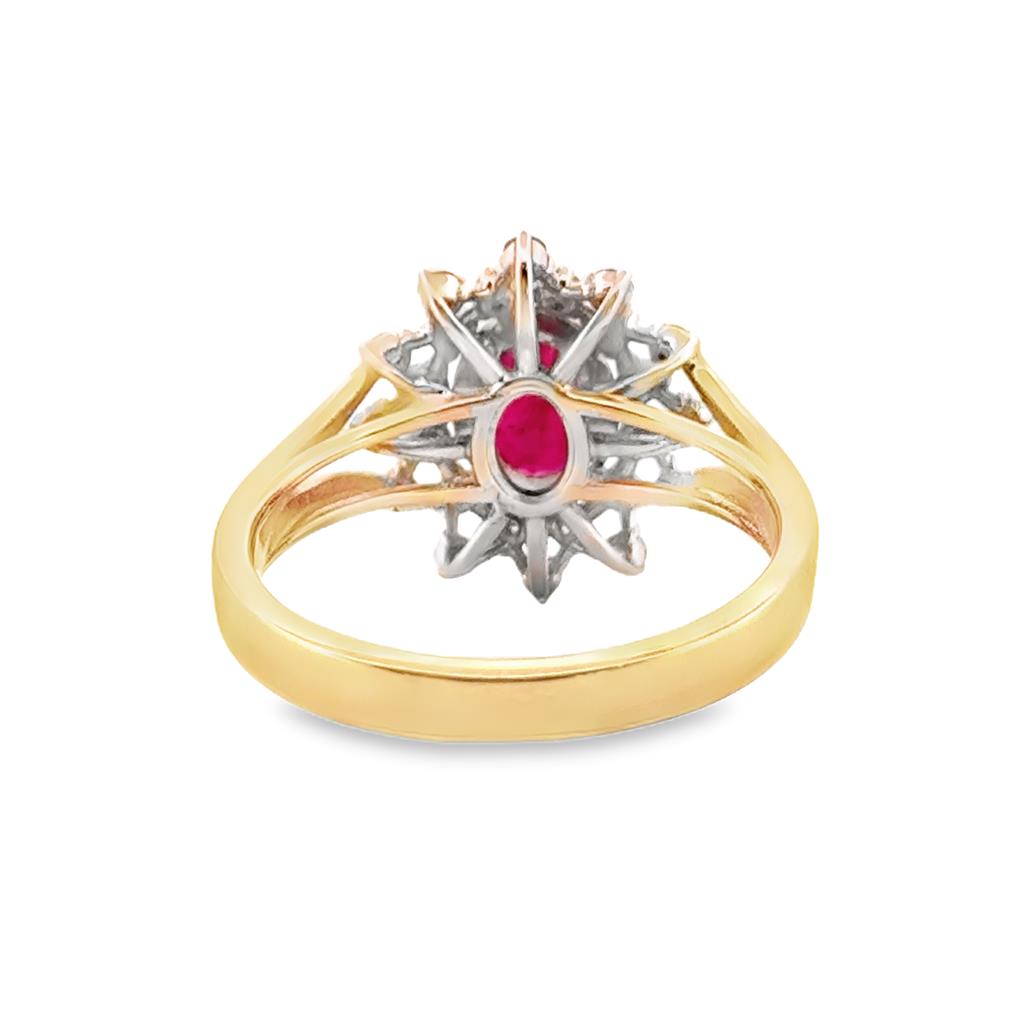 0.69 CT Ruby Oval Ring with 0.39 CTW Diamonds, 14K Two-Tone Gold