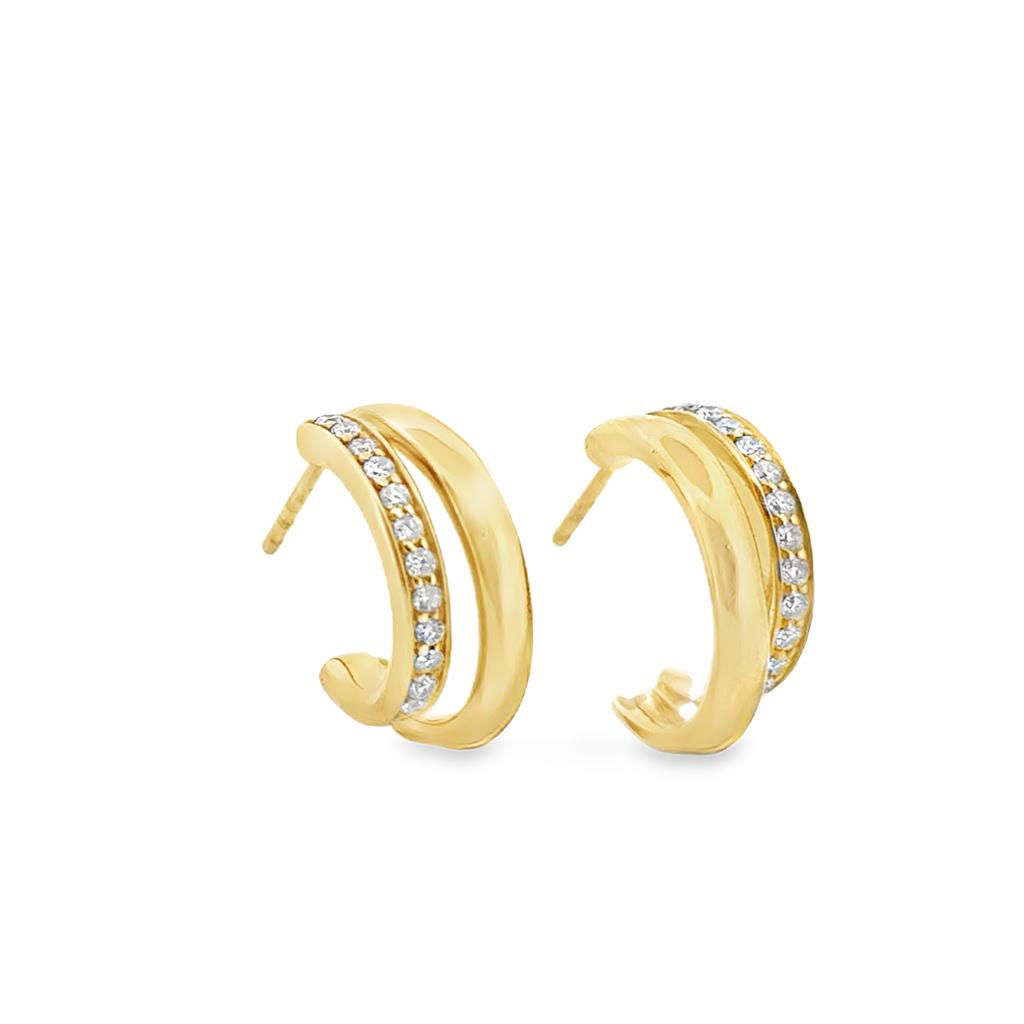 0.24 CTW Round Brilliant Diamond 18K Yellow Gold Small Double Hoop Earrings