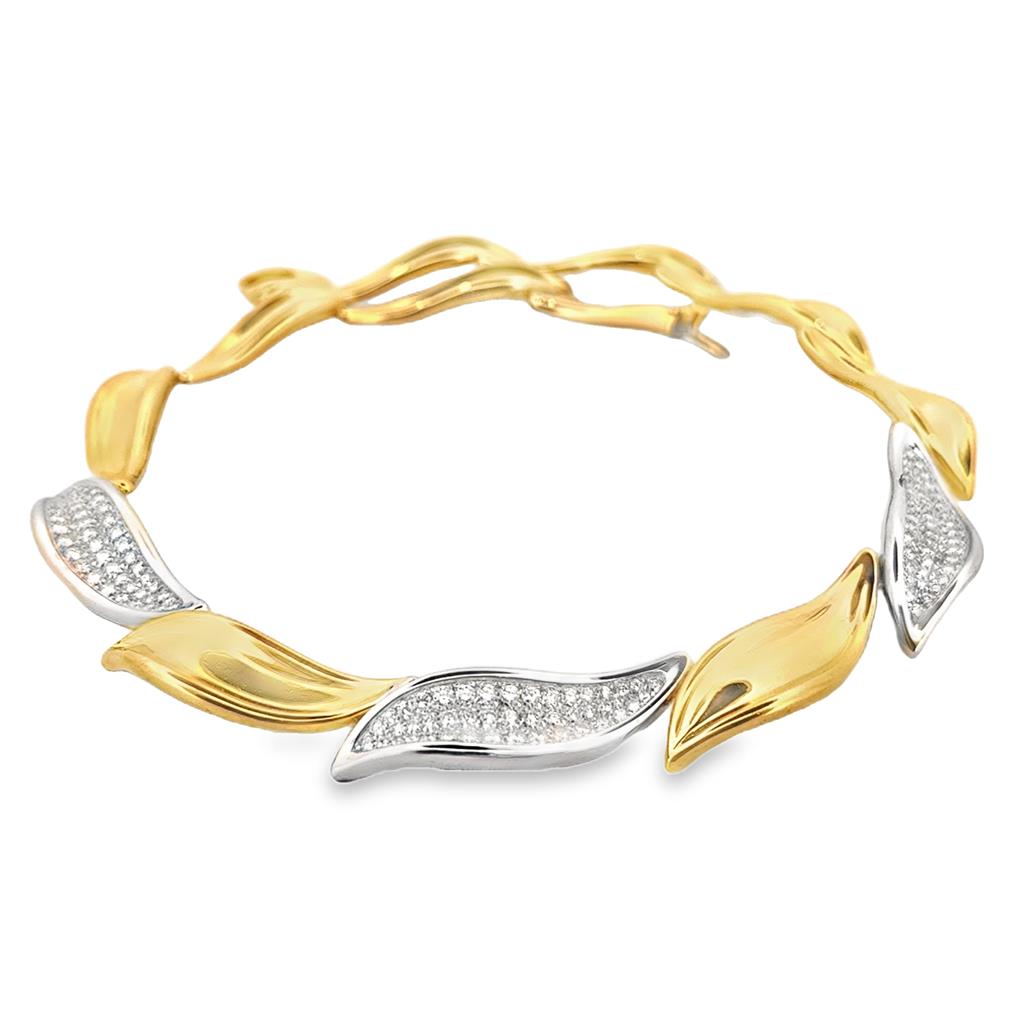 3.30 CTW Diamond Leaf Collar Necklace, 18K Two-Tone Gold