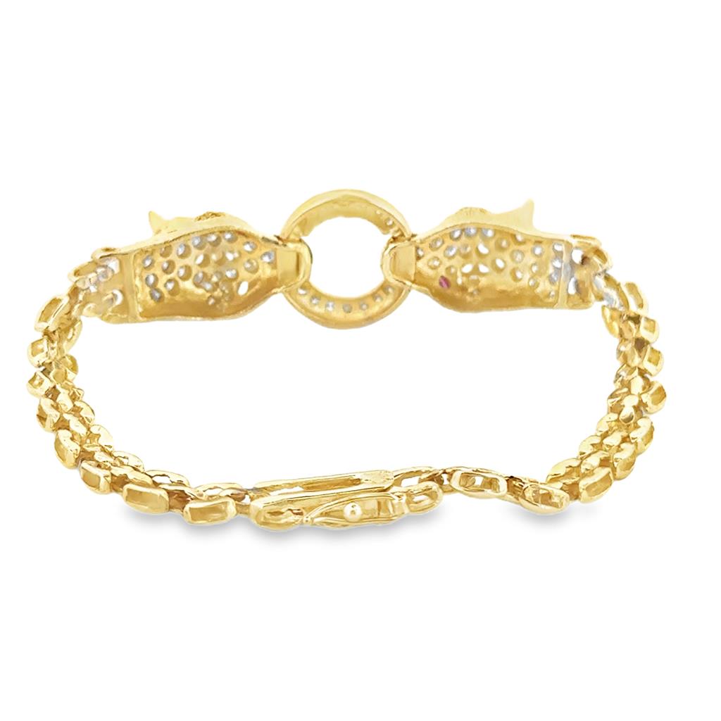 0.74 CTW Diamond Cougar Bracelet with Ruby Eyes – 14K Yellow Gold, 7 1/4"