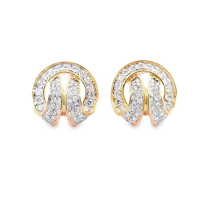 2.25 CTW Round Diamond Curved Motif Earrings in 14K Yellow Gold