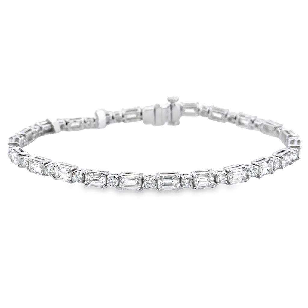 7.43 CTW Emerald Cut and Round Diamond Bracelet in 18K White Gold