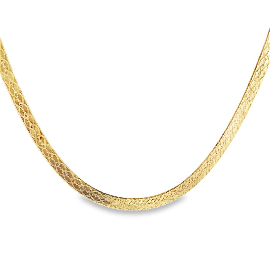 14K Yellow Gold Herringbone Chain Necklace with Intricate Textured Pattern – 3.5mm Wide, 20" Long