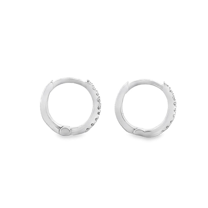 14K White Gold Mini Hoop Earrings with 0.06 CTW Round Diamonds