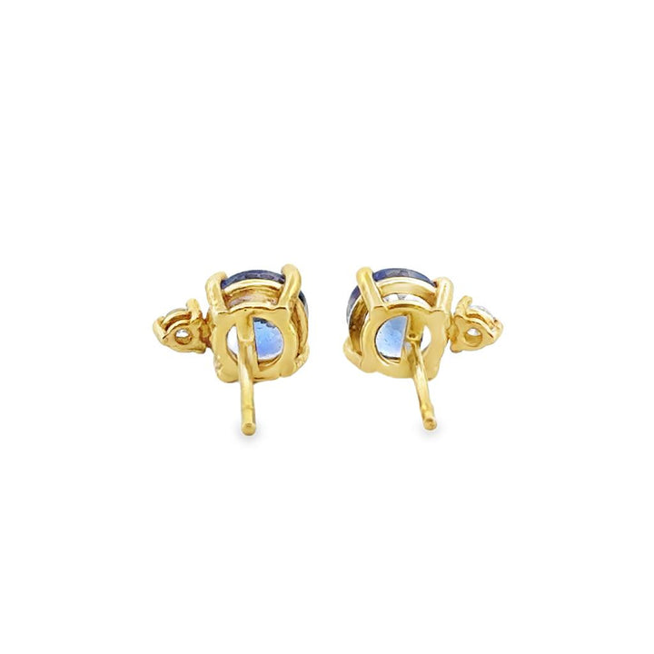 Diamond & Tanzanite 14K Yellow Gold Stud Earrings