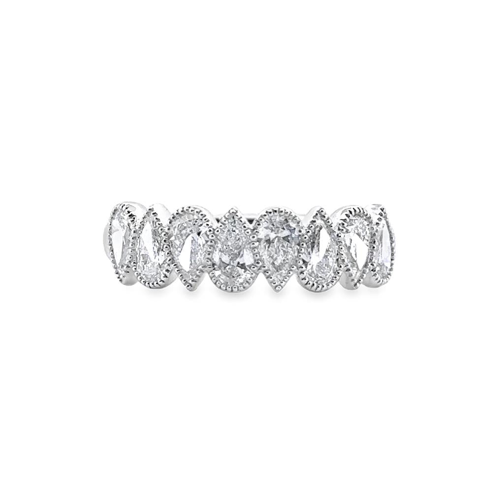 1.14 CTW Pear-Shaped Diamond Milgrain Band in 14K White Gold, 5mm Wide, Size 6.5