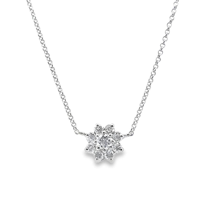 1.00 CTW Diamond Floral Station Pendant Necklace in 14K White Gold