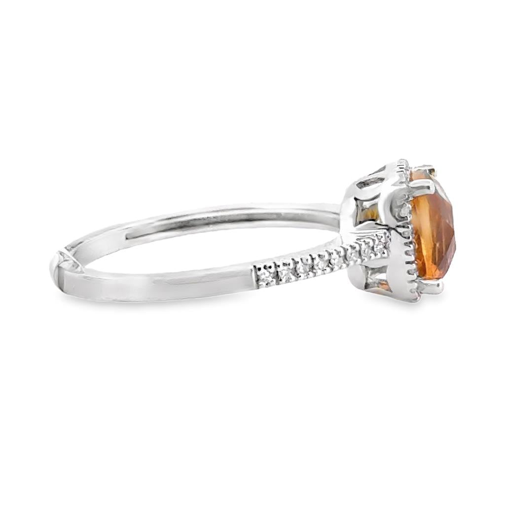 1.38 CT Cushion Citrine and 0.13 CTW Diamond Ring in 14K White Gold