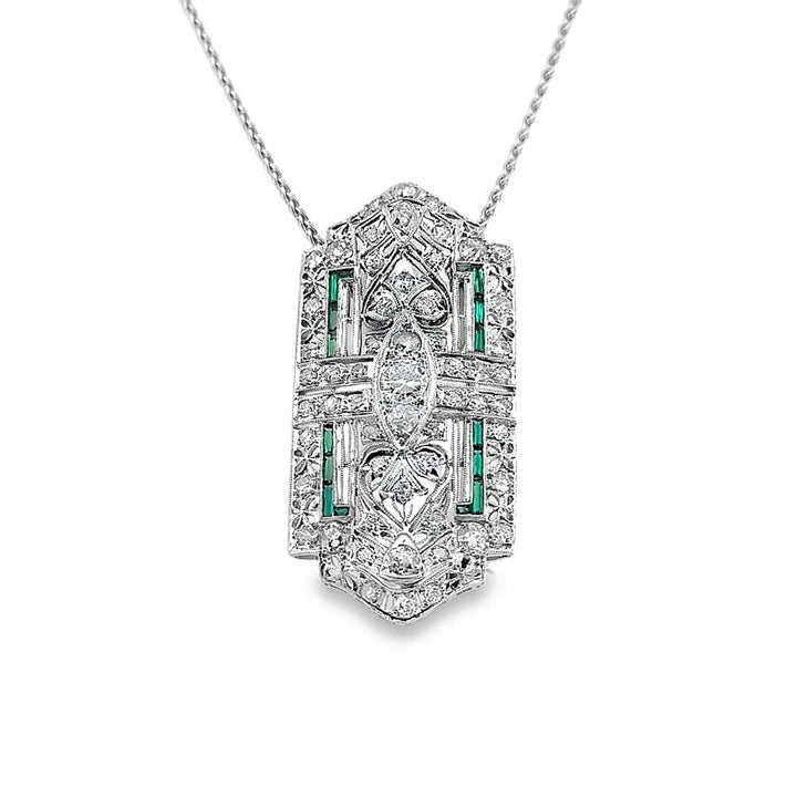 Art Deco Platinum Pin/Pendant Conversion with Diamonds and Emeralds