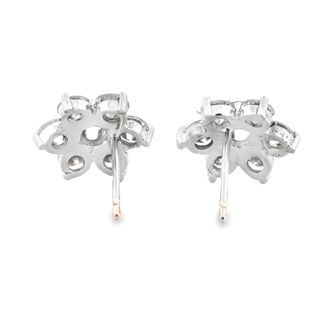 1.75 CTW Diamond Floral Stud Earrings in 14K White Gold