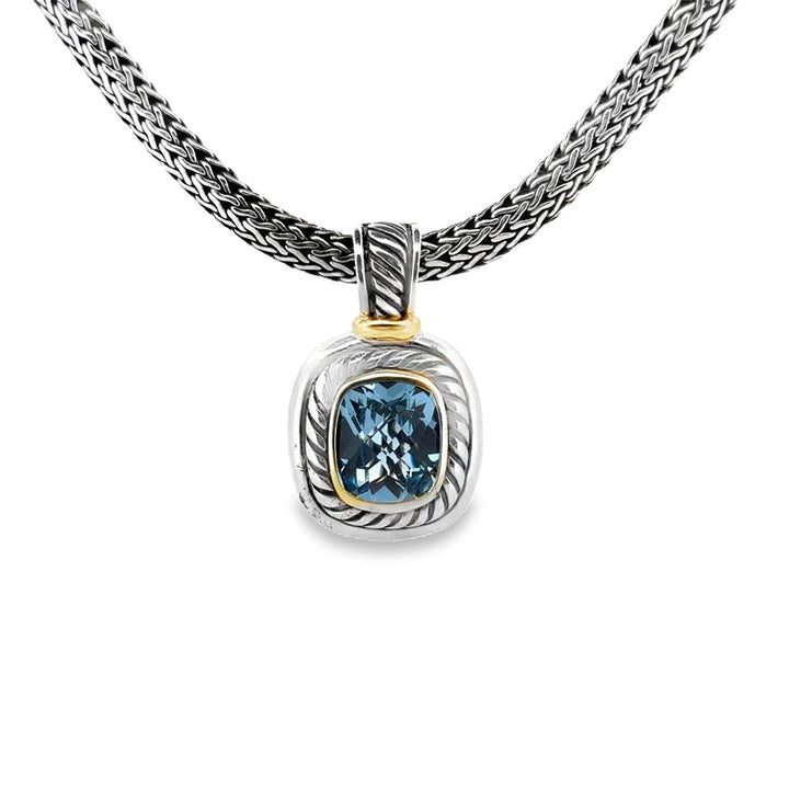 David Yurman Albion Blue Topaz Pendant Necklace – Sterling Silver & 14K Yellow Gold, 16" Chain