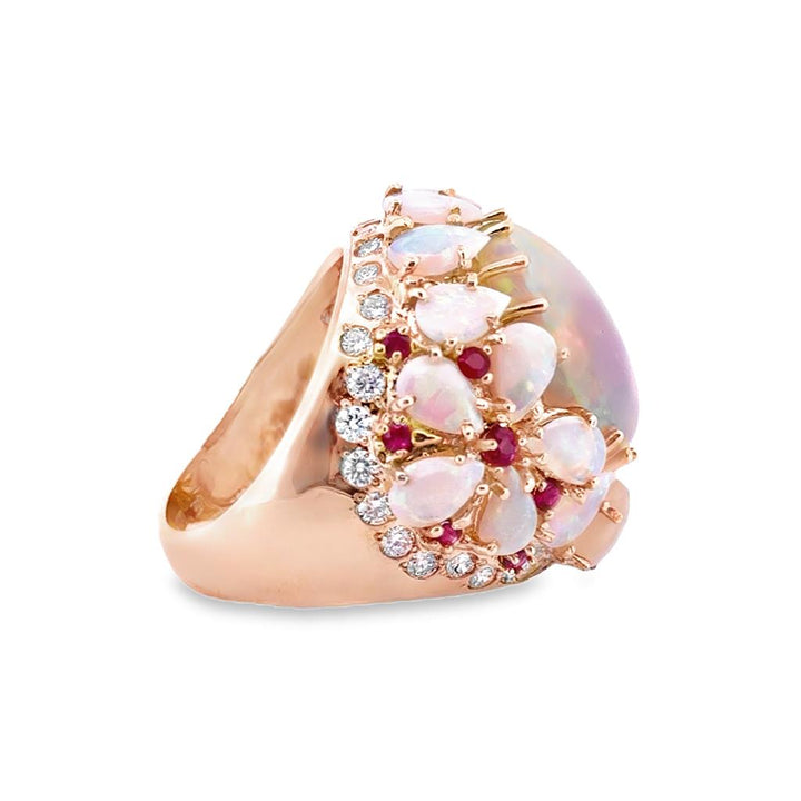 12.46 CT Opal Ring with 0.39 CTW Rubies and 1.20 CTW Diamonds in 14K Yellow Gold