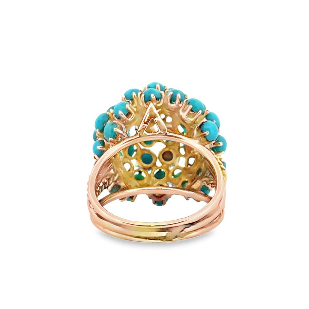 14K Yellow Gold Turquoise Cluster Ring, Size 7