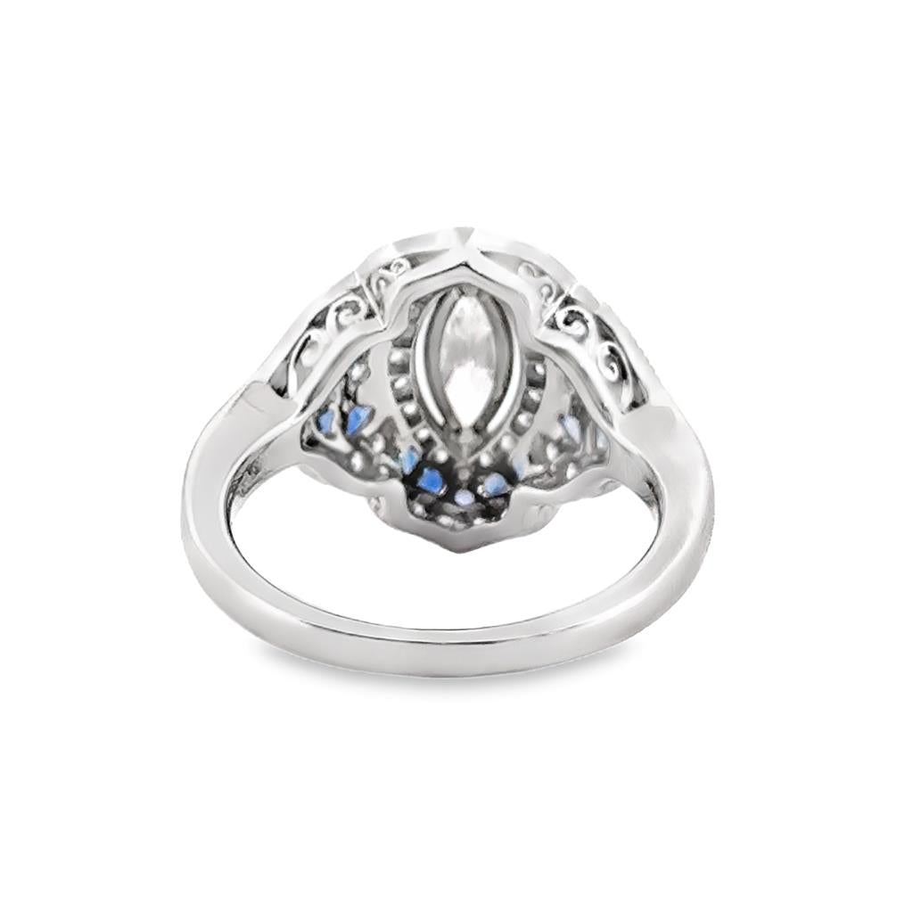 1.72 CTW Marquise Diamond and Sapphire 14K White Gold Diamond Ring