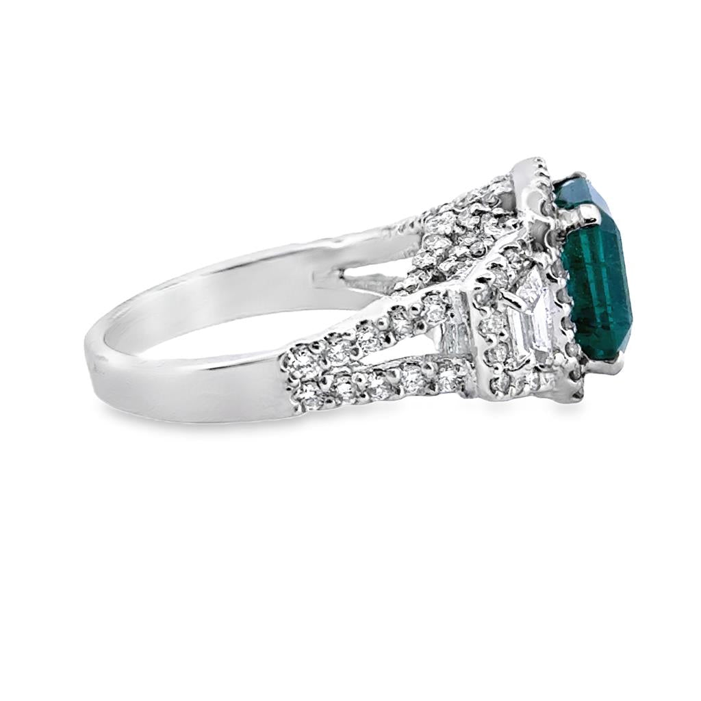 3.00 CT Emerald Ring with 1.42 CT Diamonds in 14K White Gold