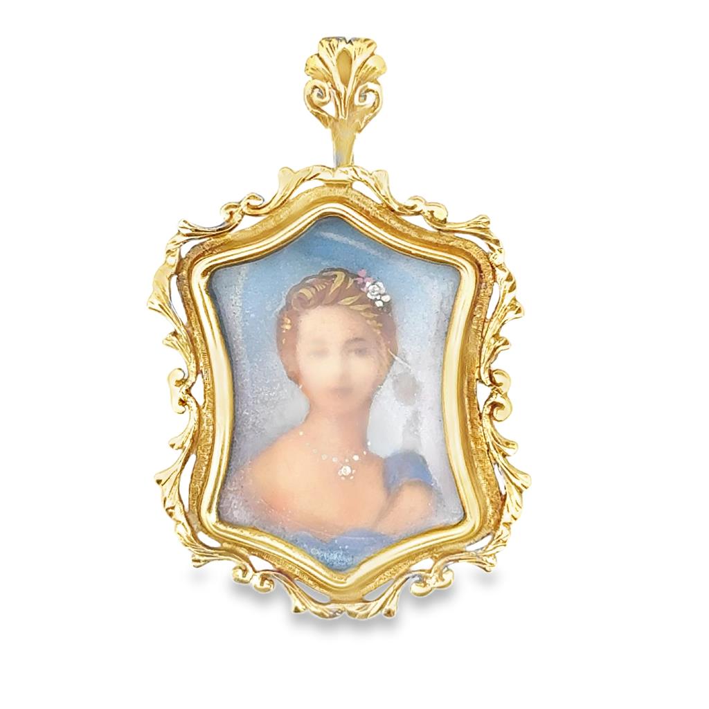 Vintage Italian 18K Gold Picture Frame Brooch with Pendant Loop