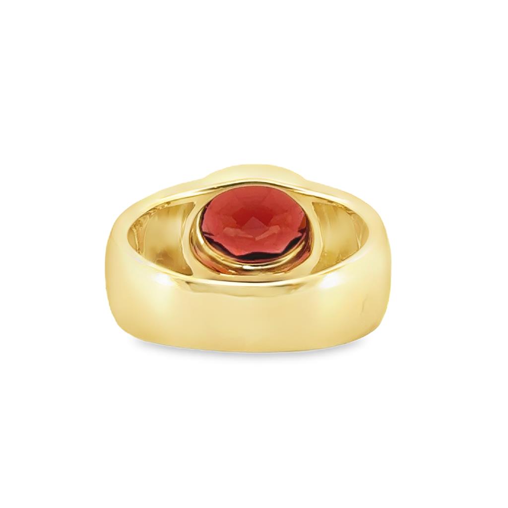 Oval Garnet Bezel Set Wide Band Ring in 14K Yellow Gold