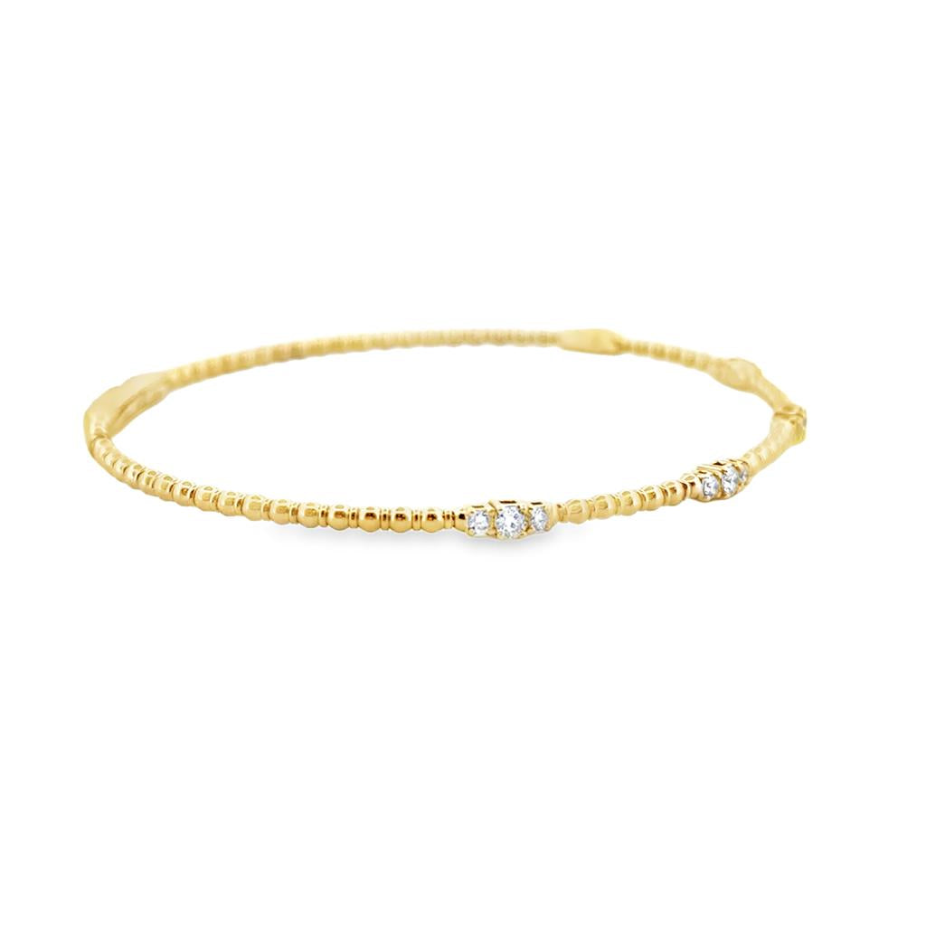 0.35 CTW Diamond Beaded Gold Flexible Bangle Bracelet