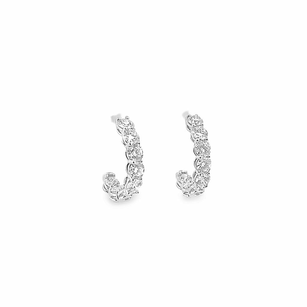4.00 CTW Diamond 18K White Gold J-Shaped Inside Out Hoop Earrings