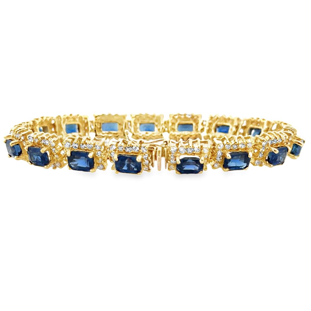 20.34 CTW Blue Sapphire and 4.76 CTW Diamond Bracelet in 18K Yellow Gold