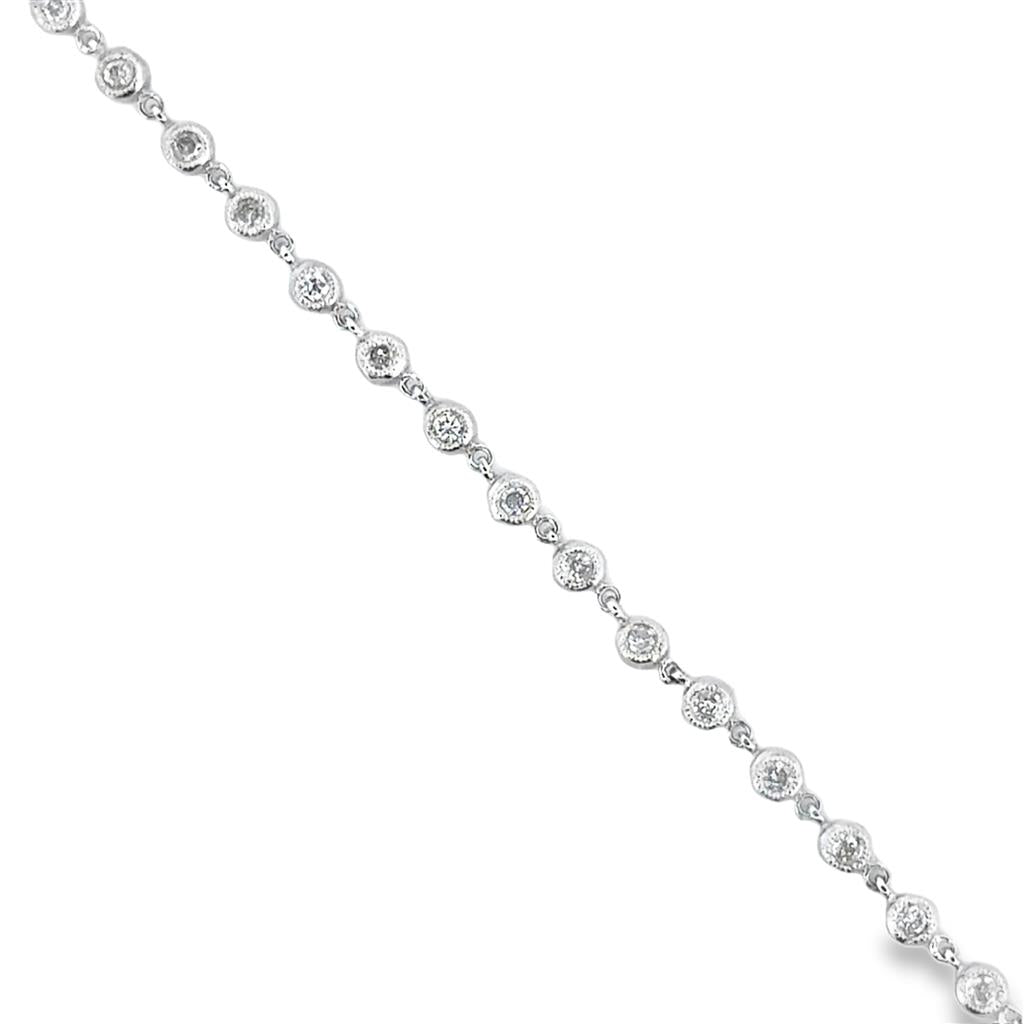 1.00 CTW Diamond Bezel Set Bracelet – 14K White Gold, 7.5"