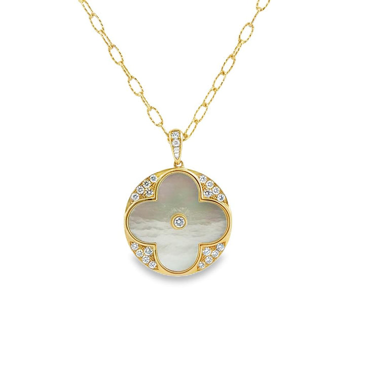 Doves 0.31 CTW Diamond & Mother of Pearl 18K Yellow Gold Pendant Necklace