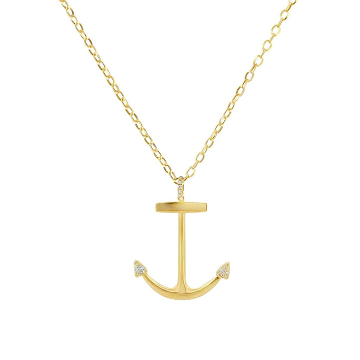 18K Yellow Gold Anchor Pendant with 0.17 CTW Diamonds on Oval Link Chain