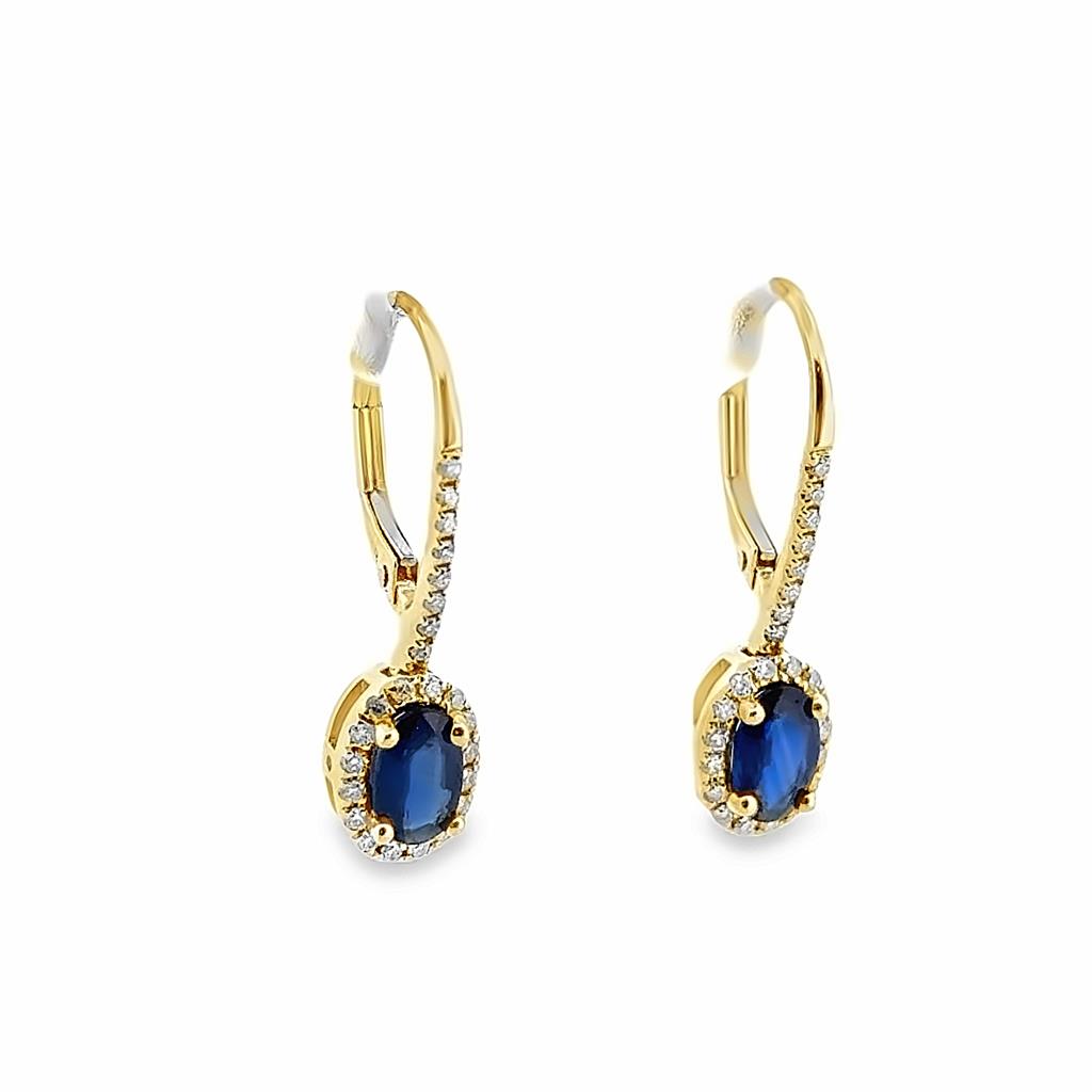 14K Yellow Gold Sapphire Leverback Earrings with 0.22 CTW Diamonds